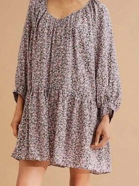 H&M Lavender Floral Tiered Babydoll Mini Dress size Small